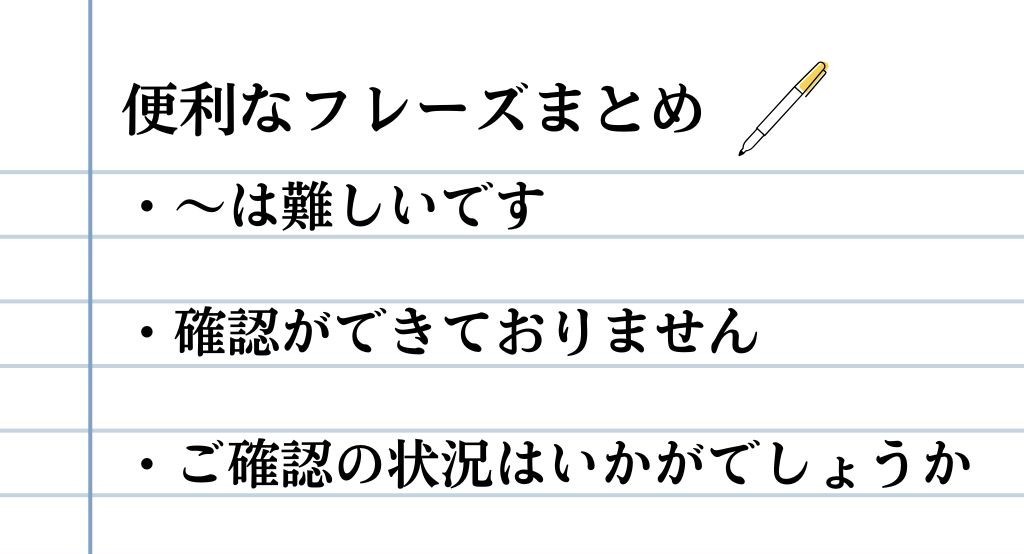 ビジネスで使える便利な日本語フレーズ集:難しいです、確認ができていません、ご確認状況はいかがでしょうか