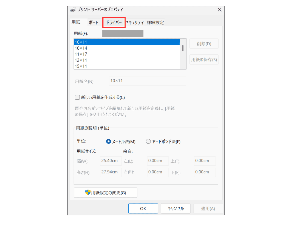 Windows11 プリント サーバー プロパティ