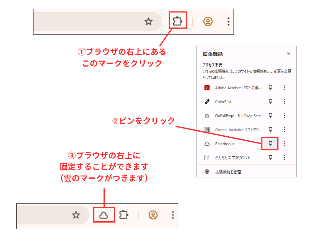 Raindrop 拡張機能設定画面