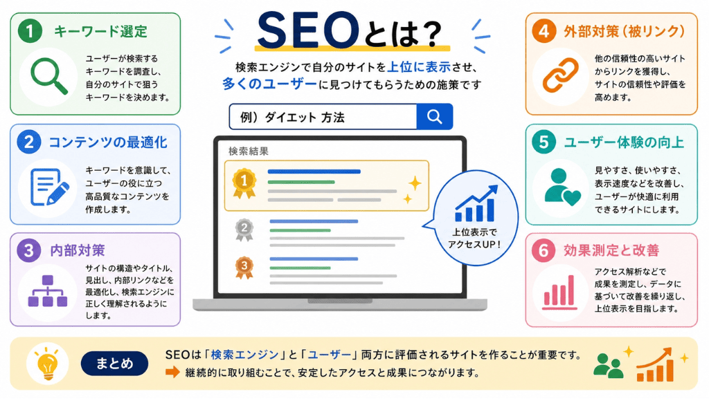 GPT-Image-2を使用して作成した「SEOとは何か」を説明する図