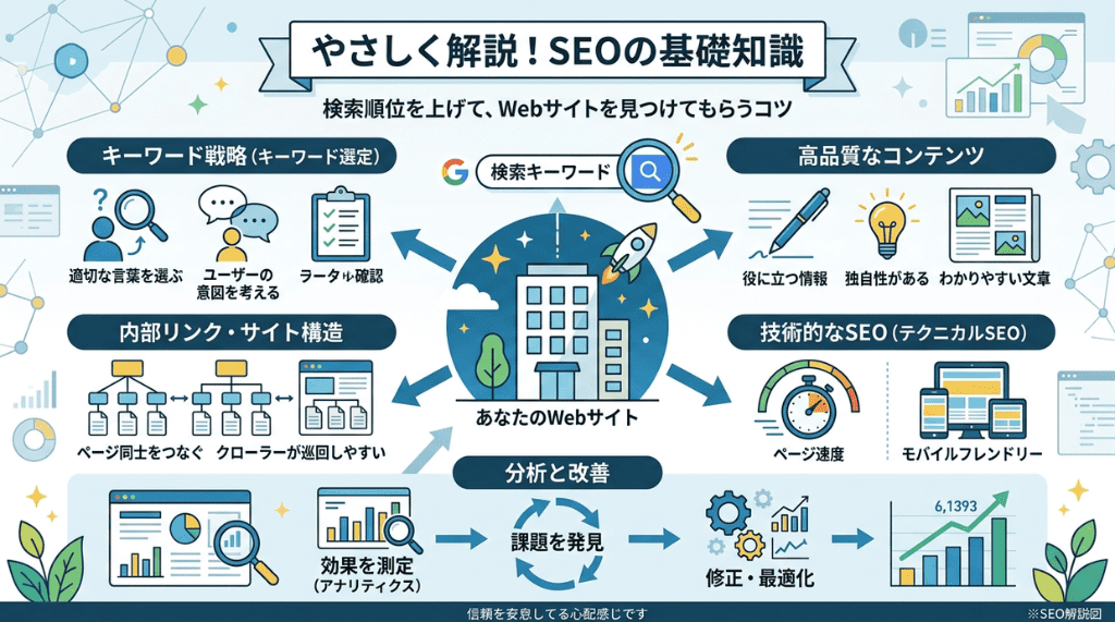 Nano Banana 2を使用して作成した「SEOとは何か」を説明する図