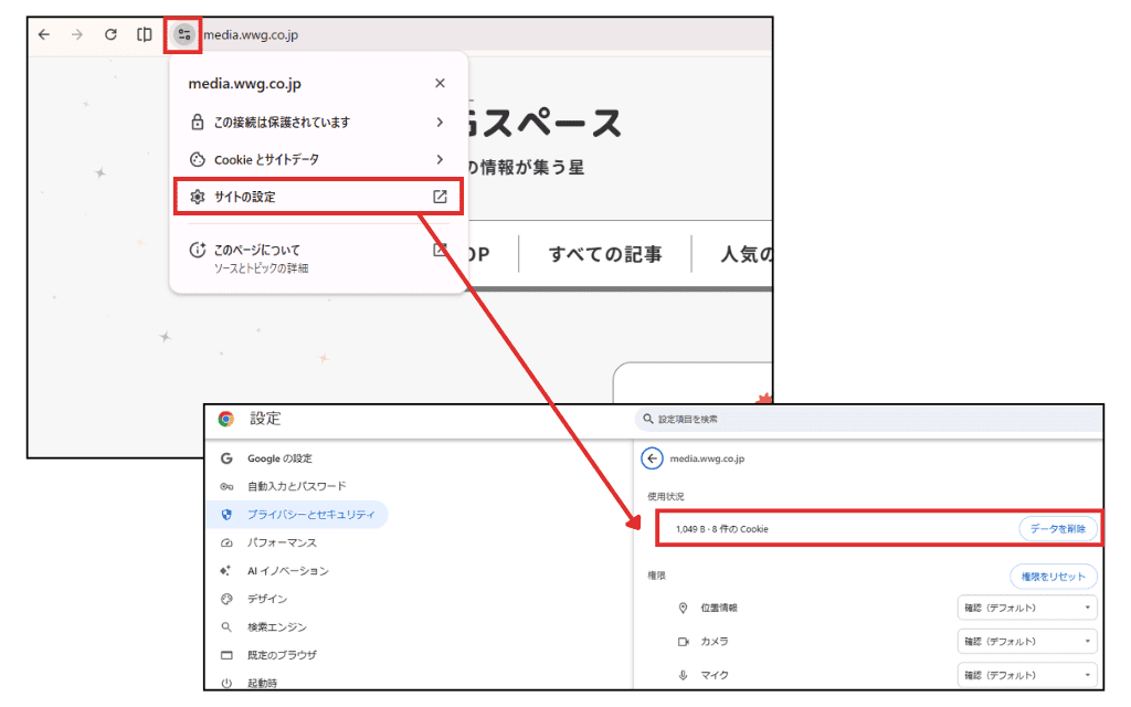 GoogleChromeで特定のサイトのCookieデータを削除する方法