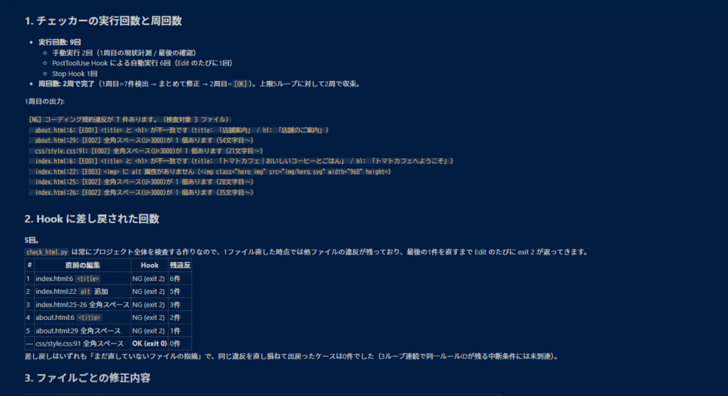 Claude Codeによるフィードバック。